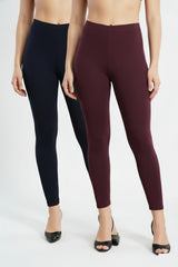 Shsuvia Women Cropped Leggings – Pack of 2 Dark Navy & Wine