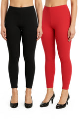 Shsuvia Women Cropped Leggings – Pack of 2 Black & Coral