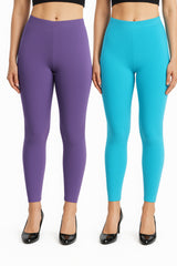 Shsuvia Women Cropped Leggings – Pack of 2 Lavender & Sky Blue