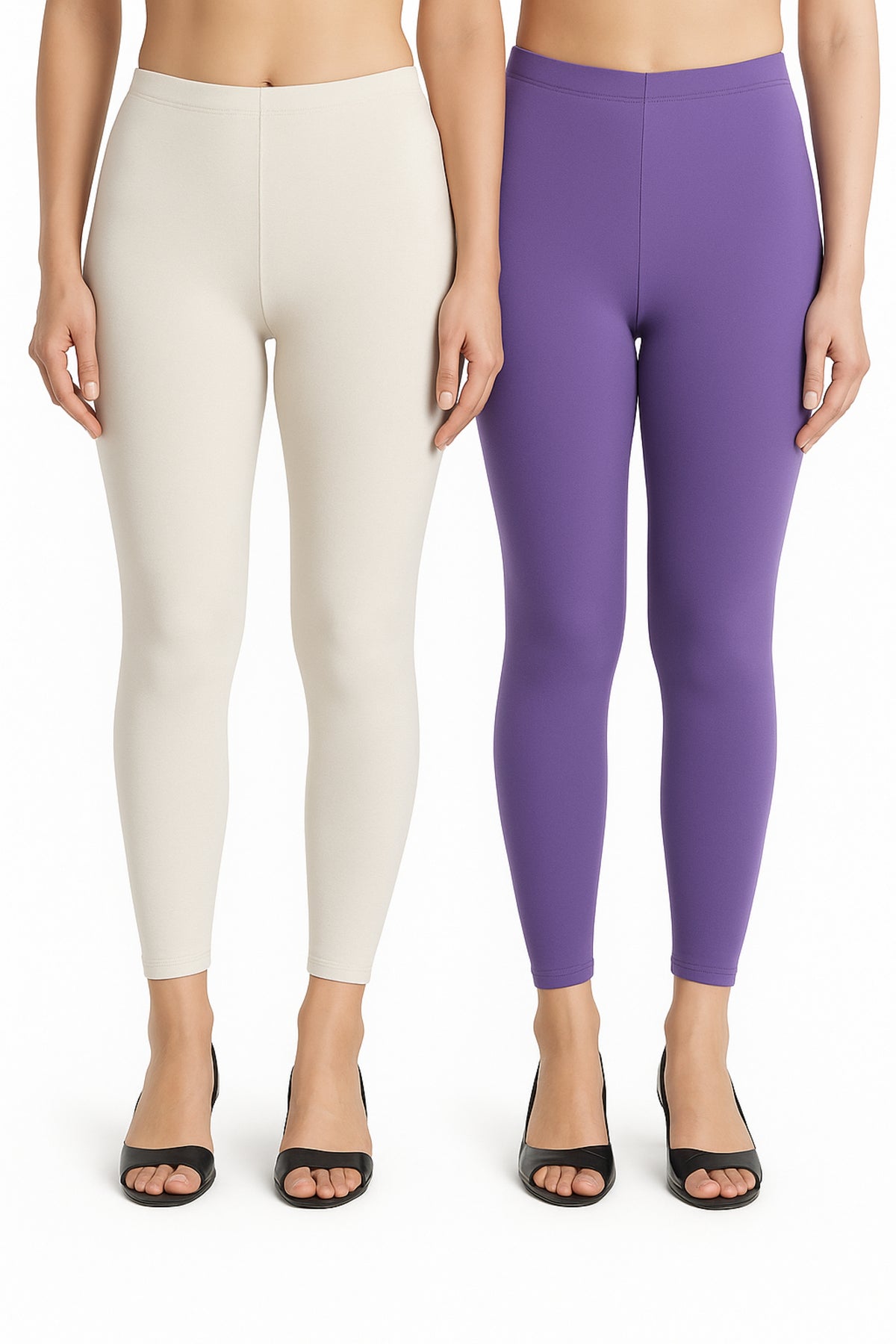 Shsuvia Women Cropped Leggings – Pack of 2 Off White & Lavender