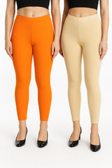 Shsuvia Women Cropped Leggings – Pack of 2 Light Orange & Skin