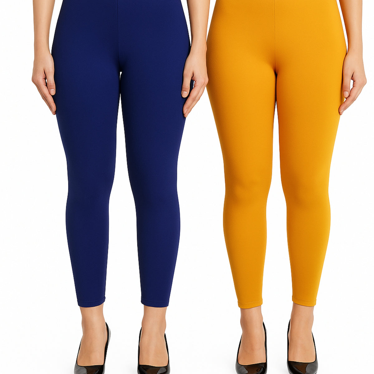 Shsuvia Women Cropped Leggings – Pack of 2 Old Royal & Mustard