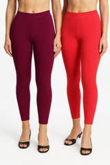 Shsuvia Women Cropped Leggings – Pack of 2 Majentha & Coral