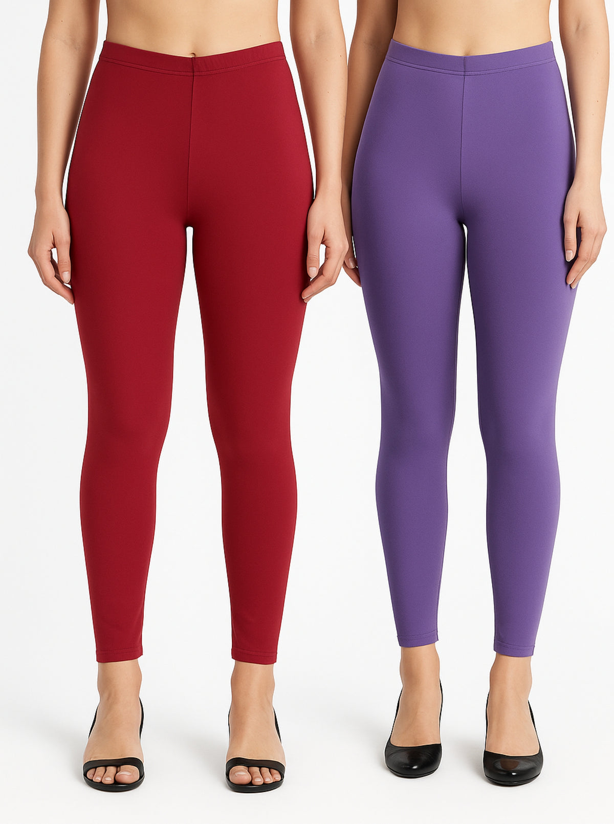 Shsuvia Women Cropped Leggings – Pack of 2 RED & Lavender