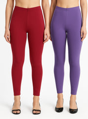 Shsuvia Women Cropped Leggings – Pack of 2 RED & Lavender