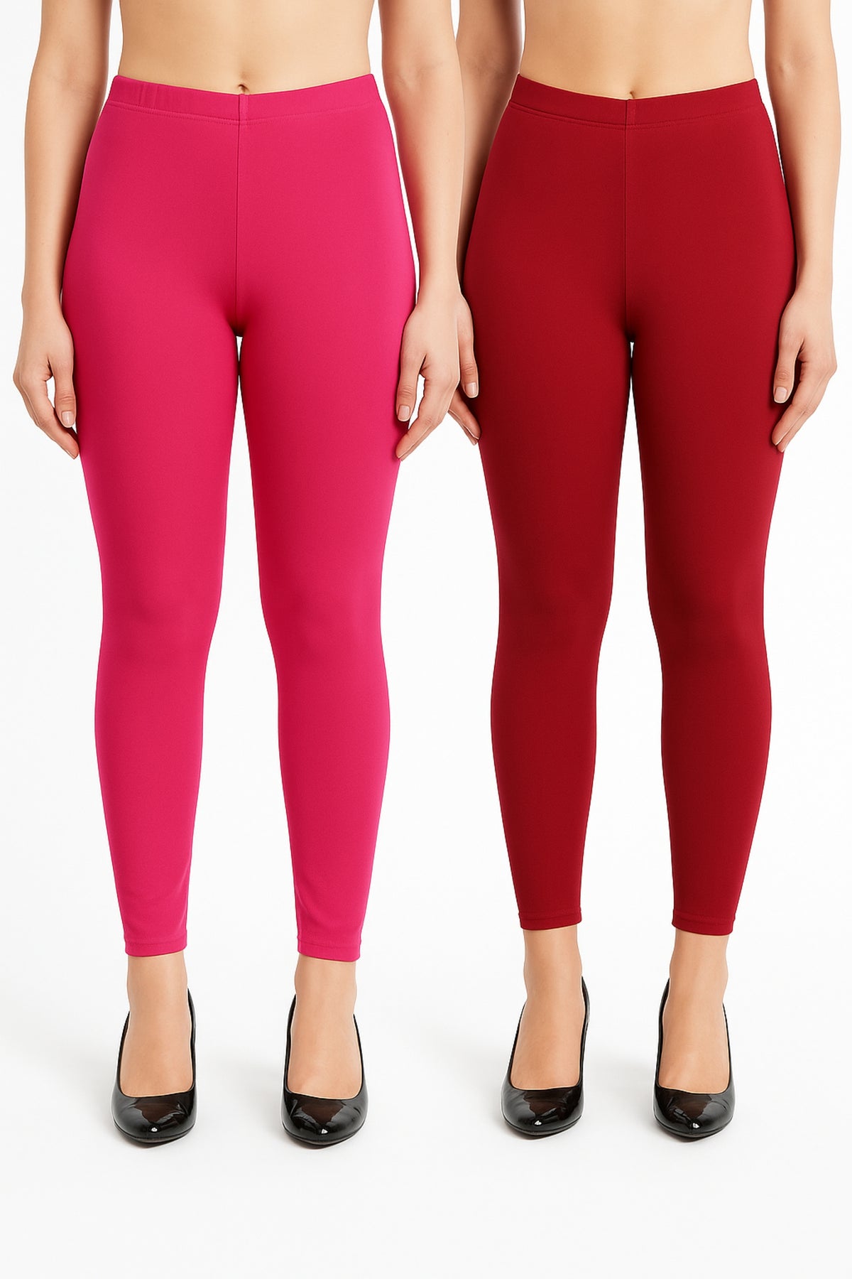 Shsuvia Women Cropped Leggings – Pack of 2 Rani Rose & Maroon