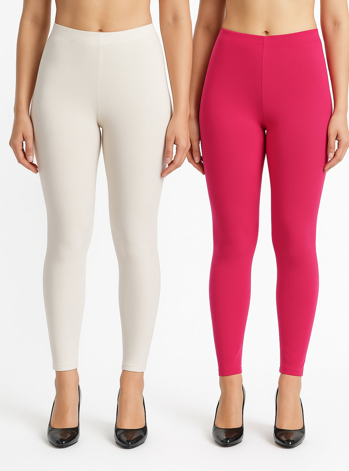Shsuvia Women Cropped Leggings – Pack of 2 Off White & Rani Rose