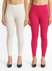 Shsuvia Women Cropped Leggings – Pack of 2 Off White & Rani Rose