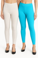 Shsuvia Women Cropped Leggings – Pack of 2 Off White & Sky Blue