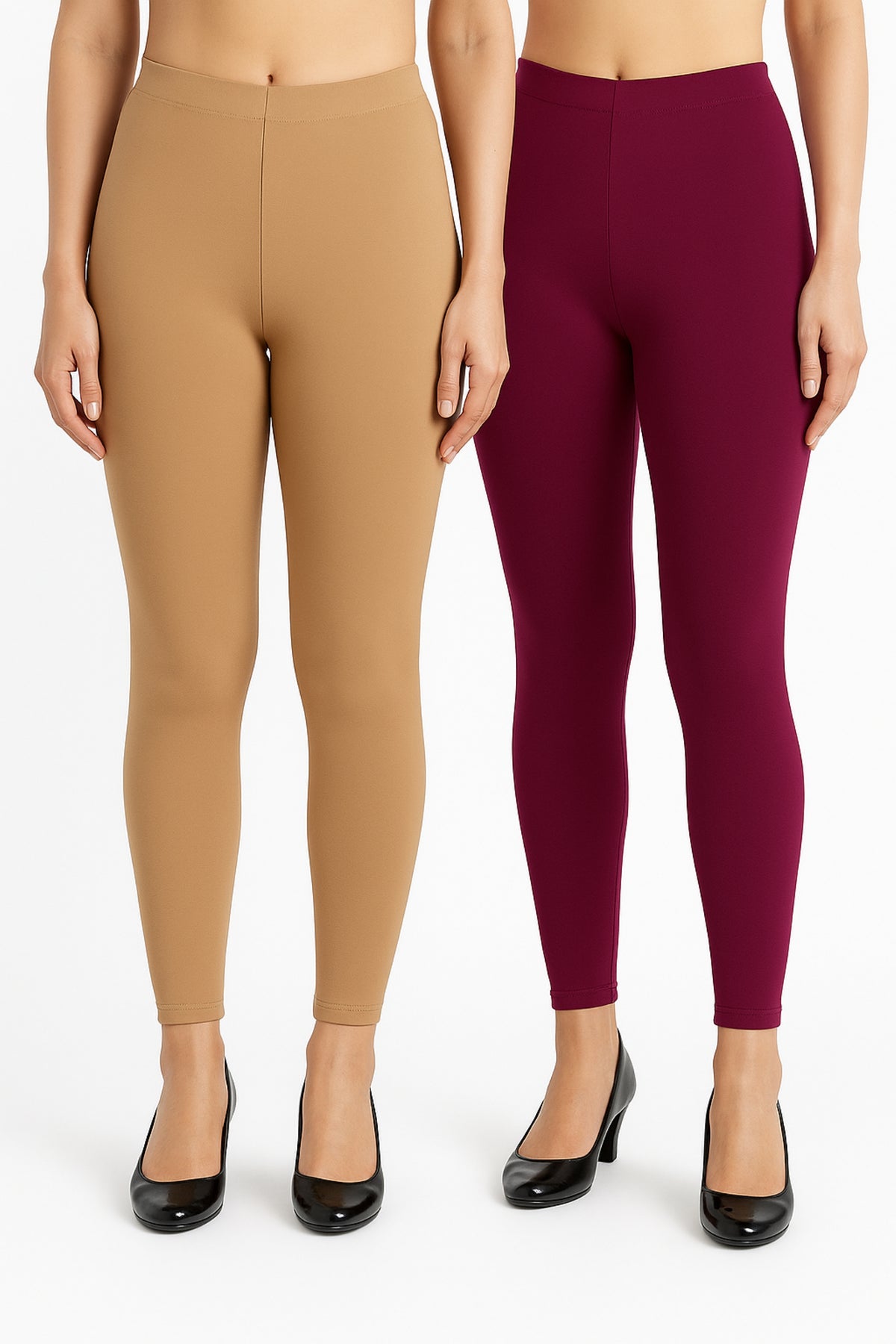 Shsuvia Women Cropped Leggings – Pack of 2 Biscuit & Majentha