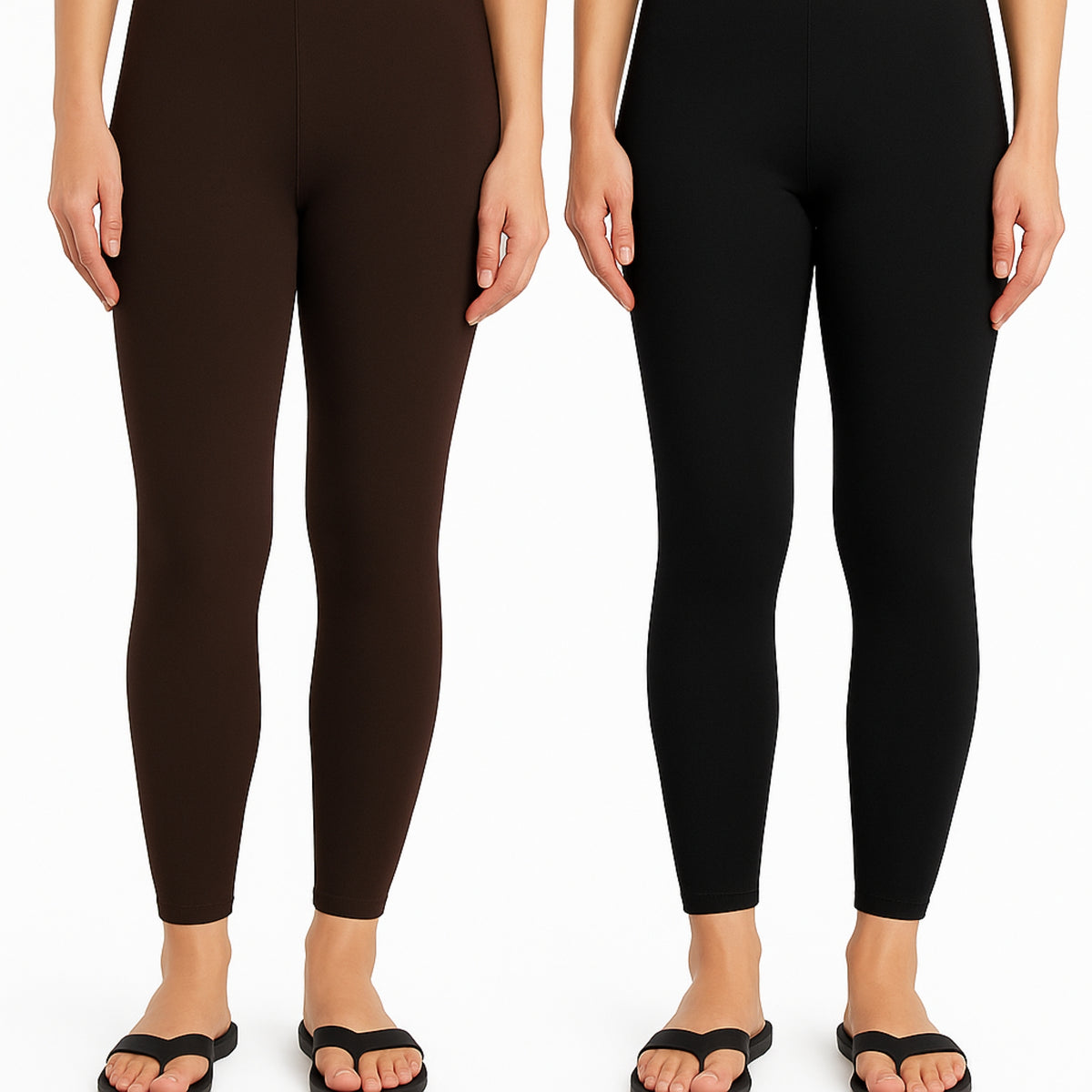 Shsuvia Women Cropped Leggings – Pack of 2 Coffee Brown & Black