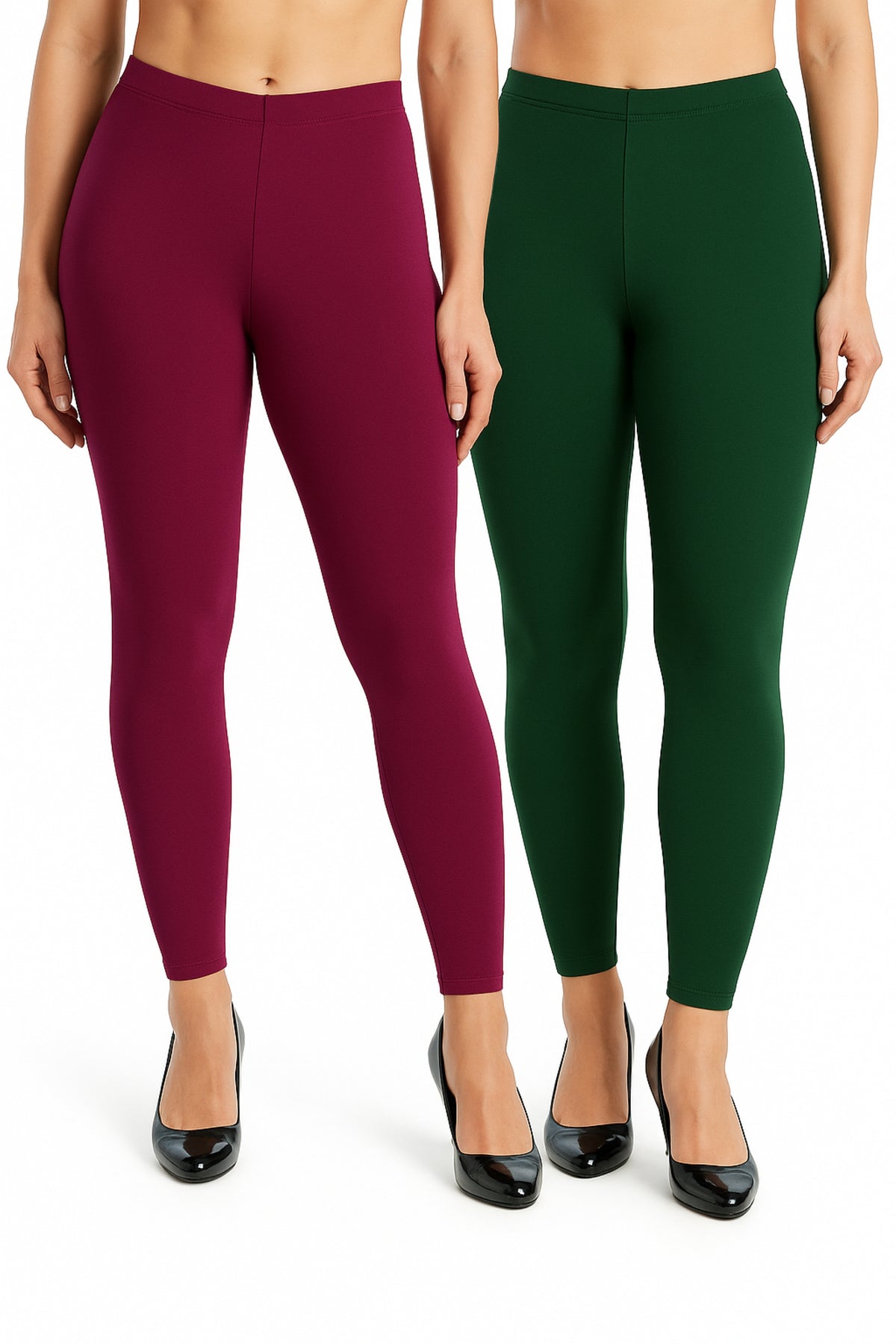 Shsuvia Women Cropped Leggings – Pack of 2 Majentha & Bottle Green