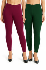 Shsuvia Women Cropped Leggings – Pack of 2 Majentha & Bottle Green