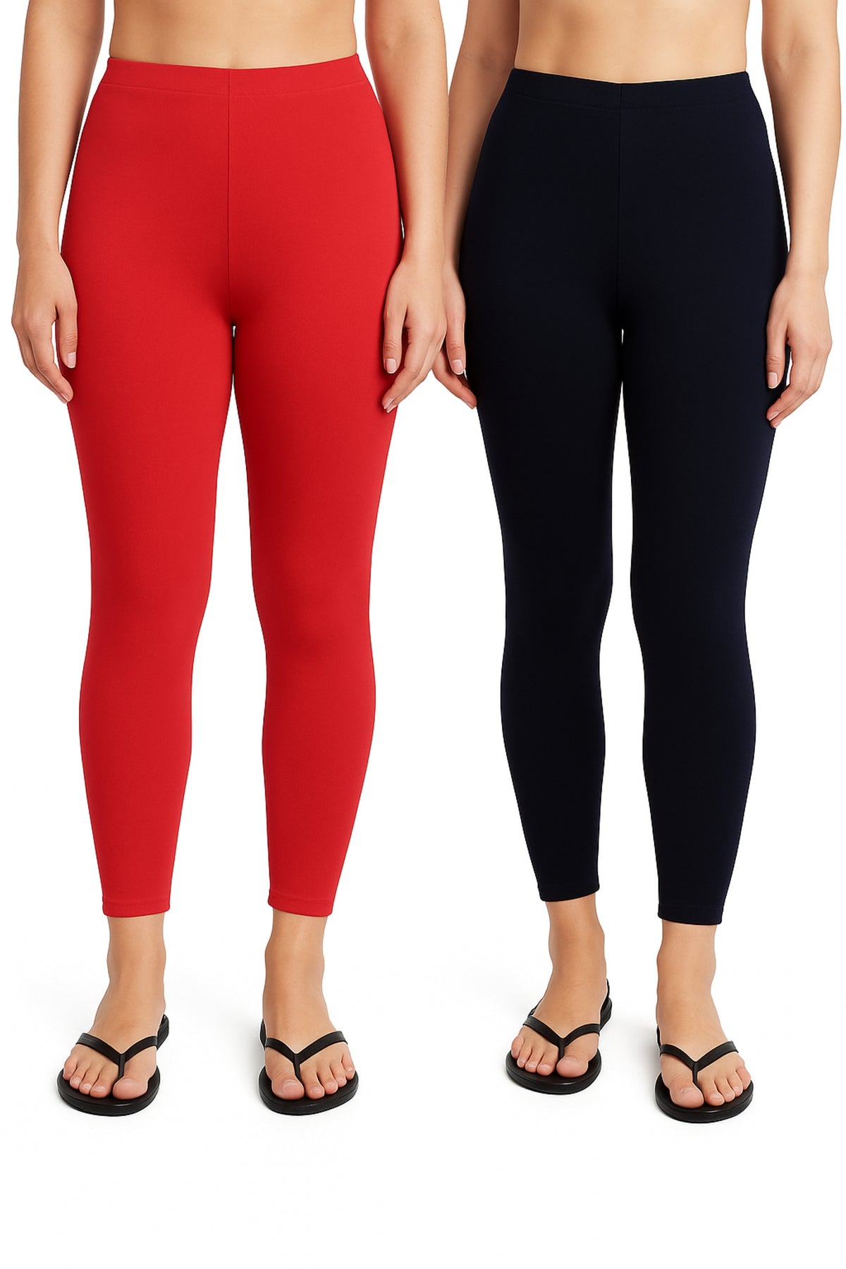 Shsuvia Women Cropped Leggings – Pack of 2 Coral & Dark Navy