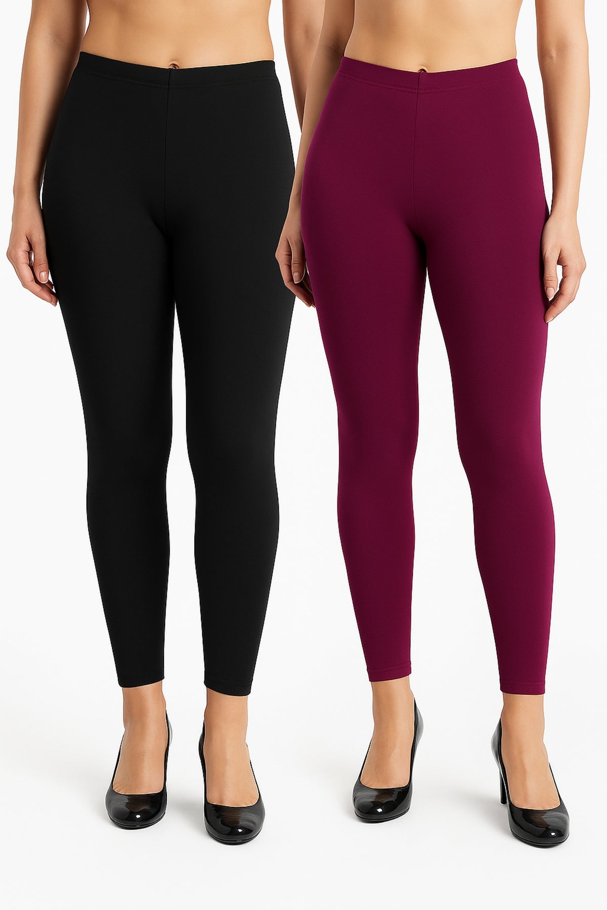 Shsuvia Women Cropped Leggings – Pack of 2 Black & Majentha