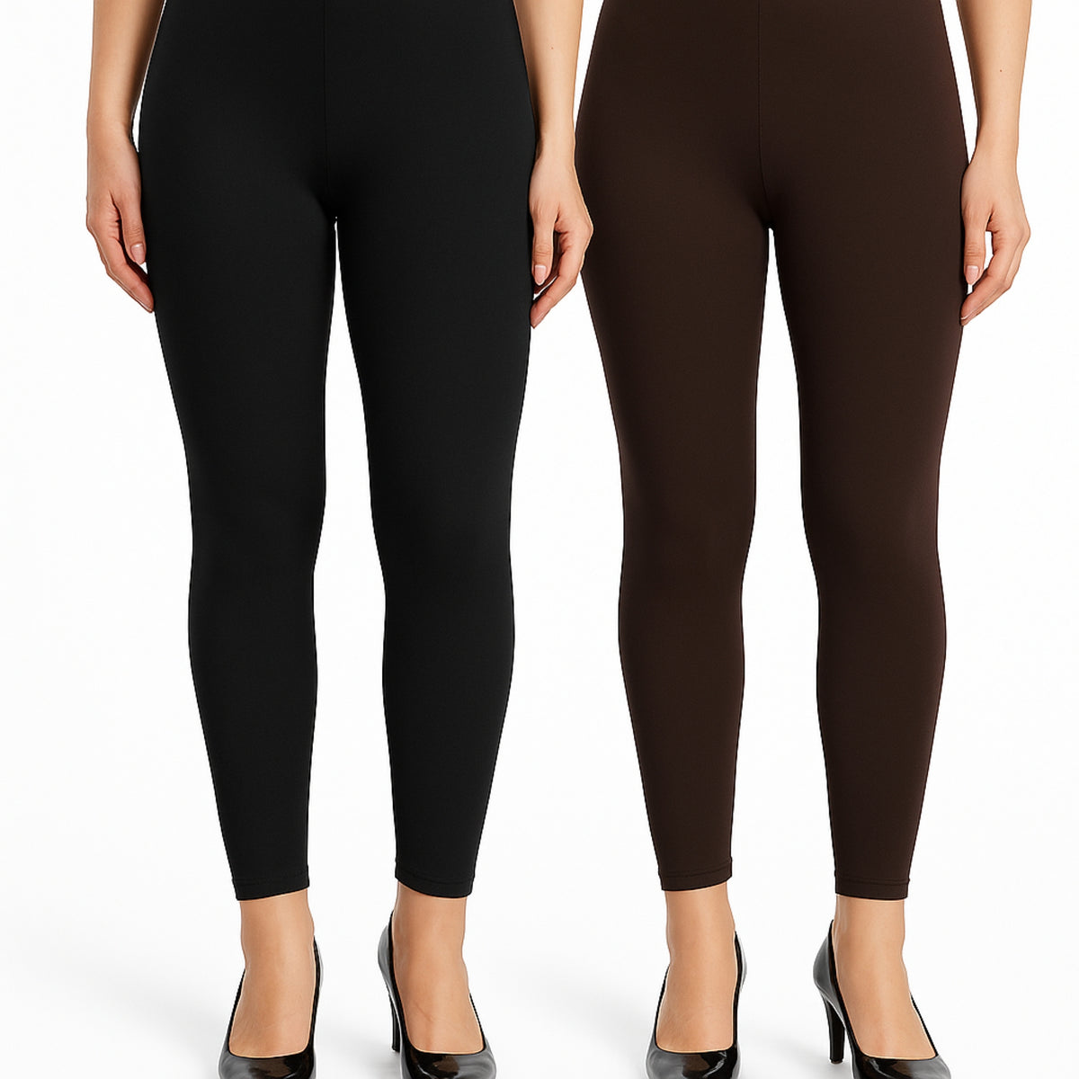 Shsuvia Women Cropped Leggings – Pack of 2 Black & Coffee Brown