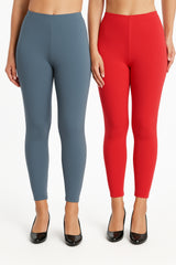 Shsuvia Women Cropped Leggings – Pack of 2 Airforce Green &  Coral