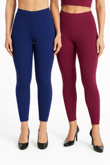 Shsuvia Women Cropped Leggings – Pack of 2 Old Royal & Majentha