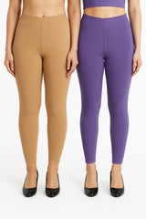 Shsuvia Women Cropped Leggings – Pack of 2 Biscuit & Lavender