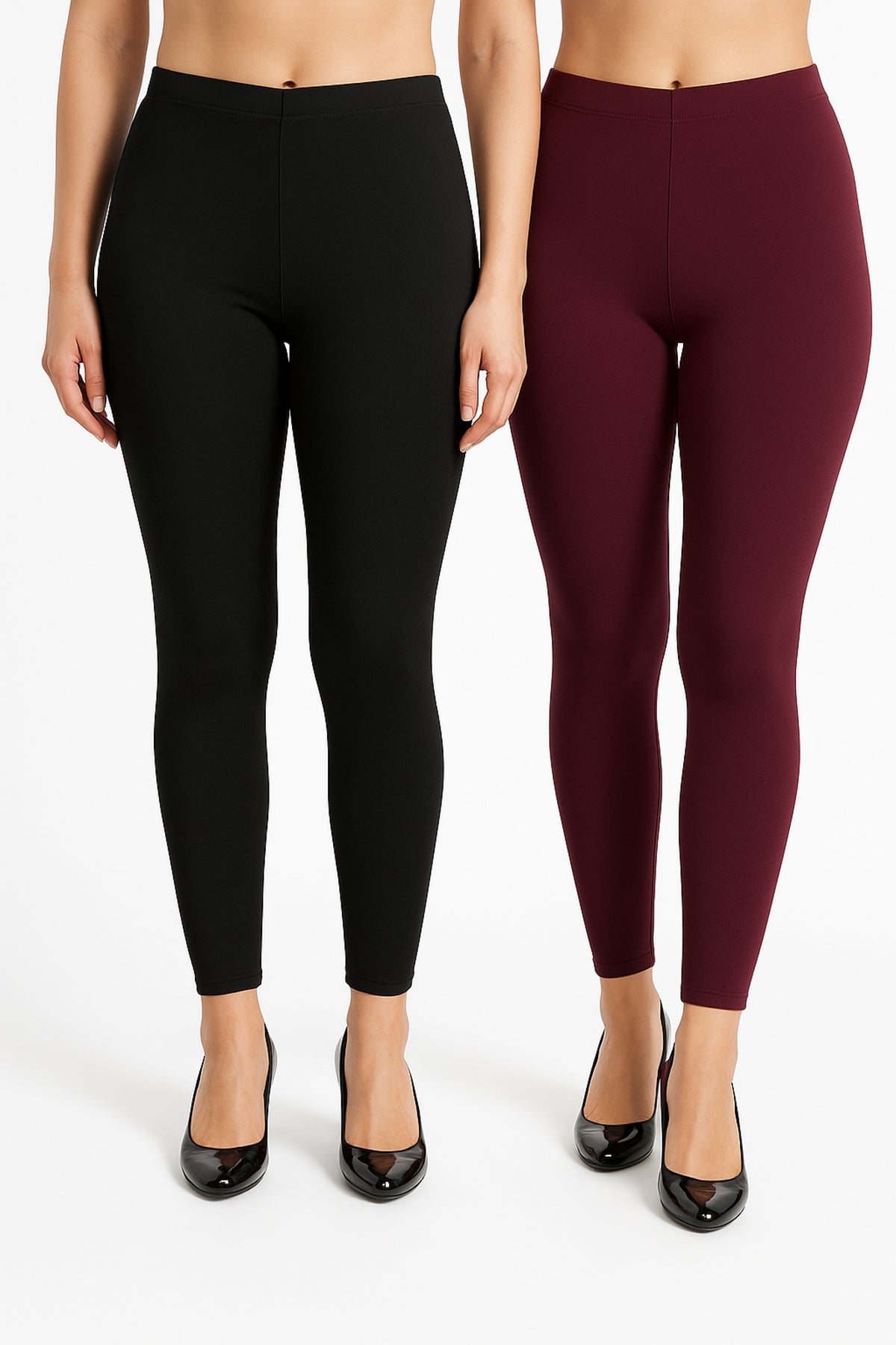 Shsuvia Women Cropped Leggings – Pack of 2 Black & Wine
