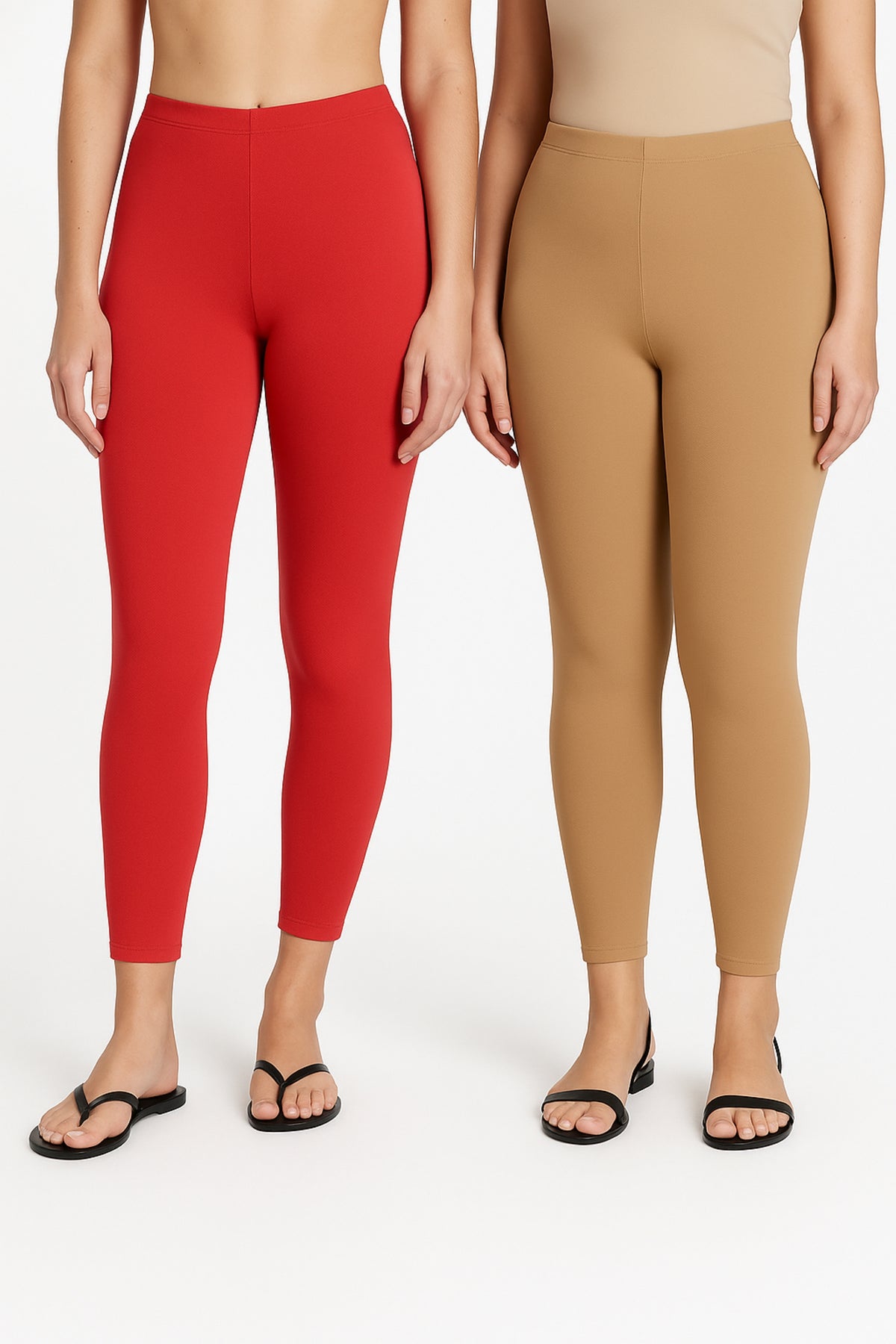 Shsuvia Women Cropped Leggings – Pack of 2 Coral & Biscuit