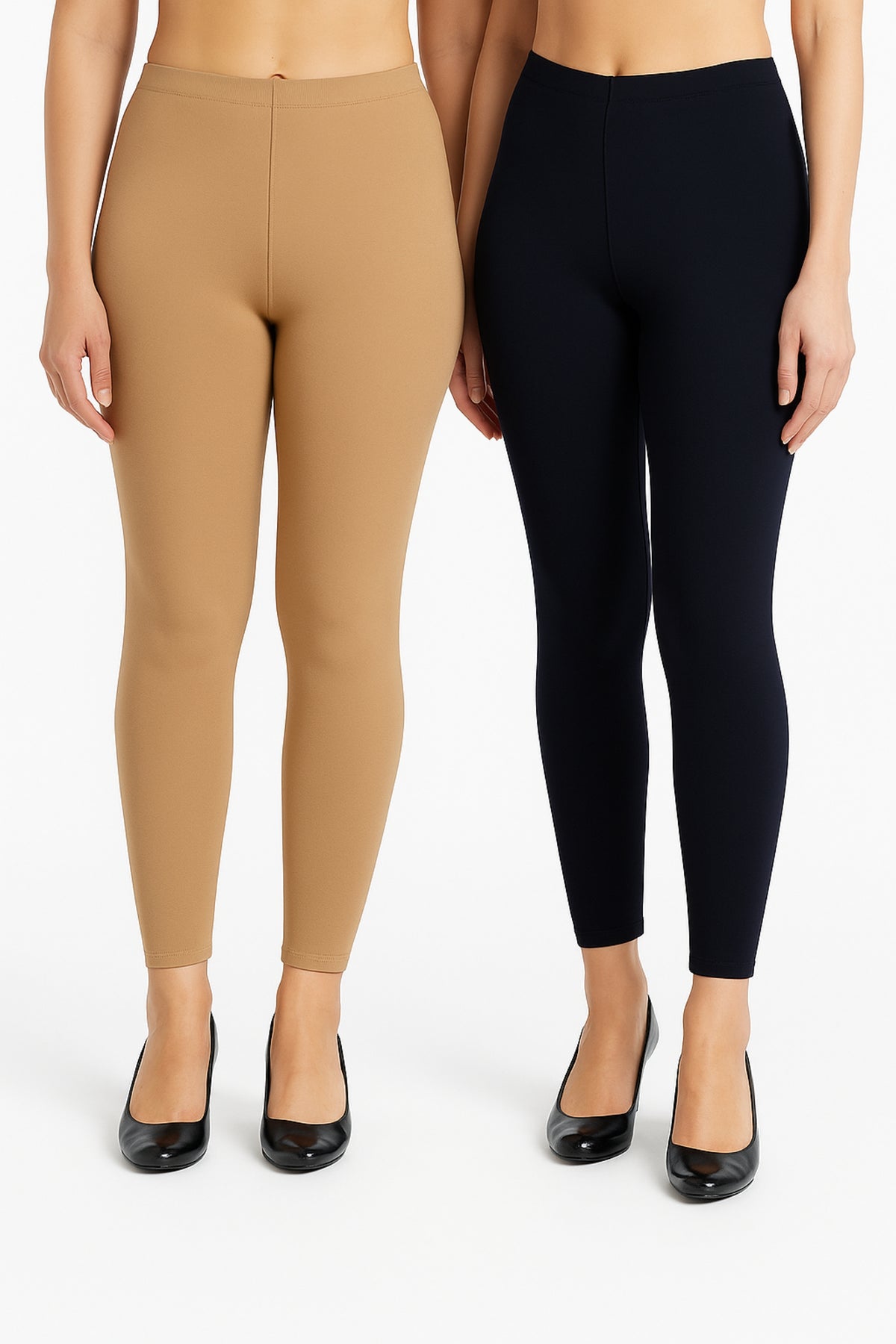 Shsuvia Women Cropped Leggings – Pack of 2 Biscuit & Dark Navy