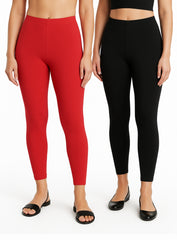 Shsuvia Women Cropped Leggings – Pack of 2 Coral & Black