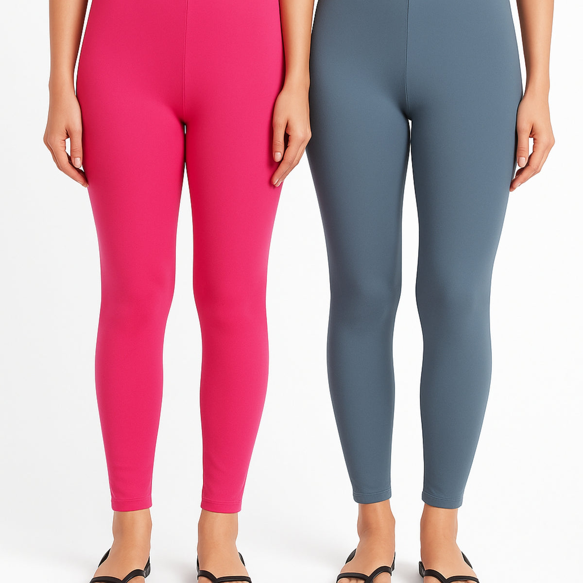 Shsuvia Women Cropped Leggings – Pack of 2 Rani Rose & Airforce Green