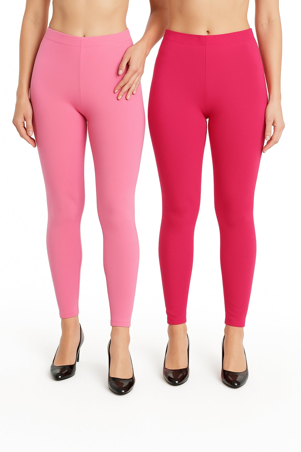 Shsuvia Women Cropped Leggings – Pack of 2 Baby Pink & Rani Rose