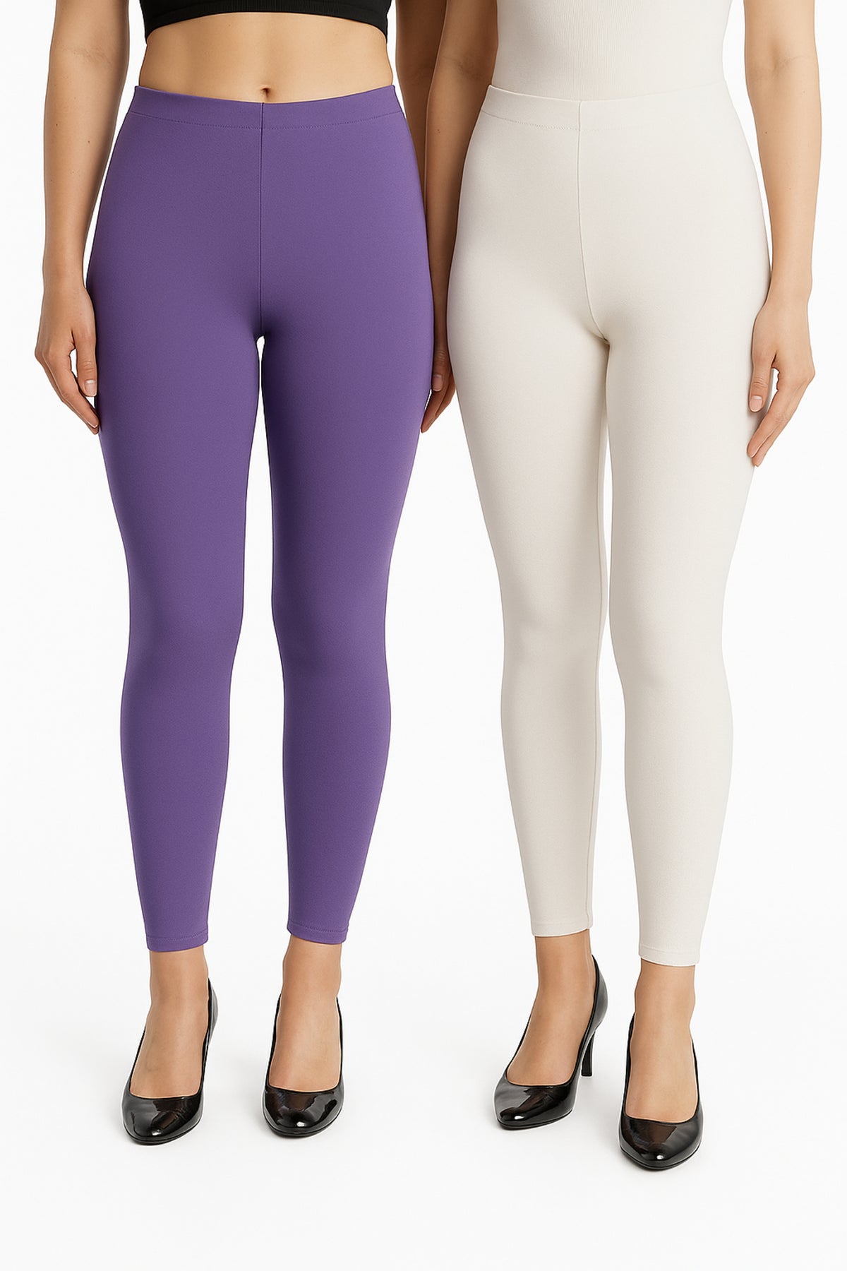Shsuvia Women Cropped Leggings – Pack of 2 Lavender & Off White