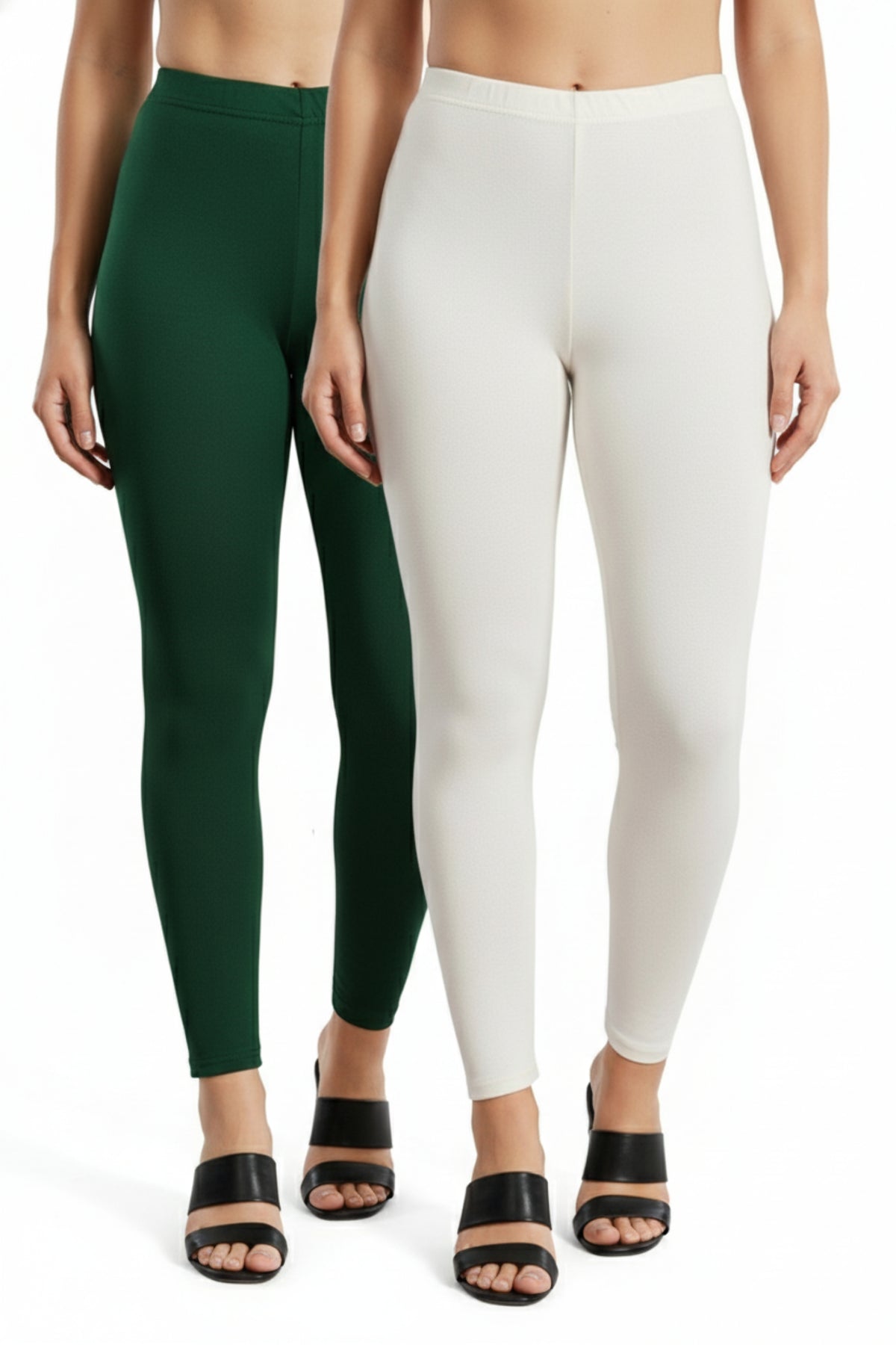 Shsuvia Women Cropped Leggings – Pack of 2 Bottle Green & Off White