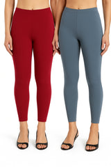 Shsuvia Women Cropped Leggings – Pack of 2 Maroon & Airforce Green