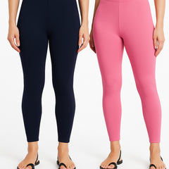 Shsuvia Women Cropped Leggings – Pack of 2 Dark Navy & Baby Pink
