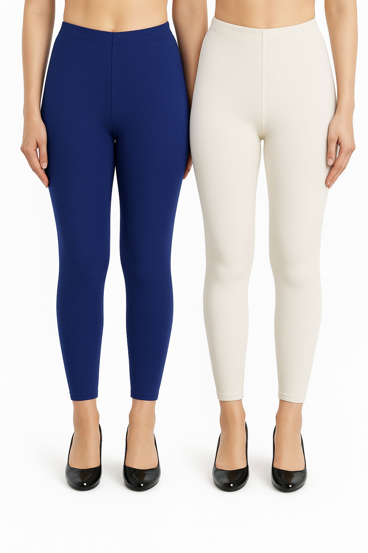 Shsuvia Women Cropped Leggings – Pack of 2 Old Royal & Off White