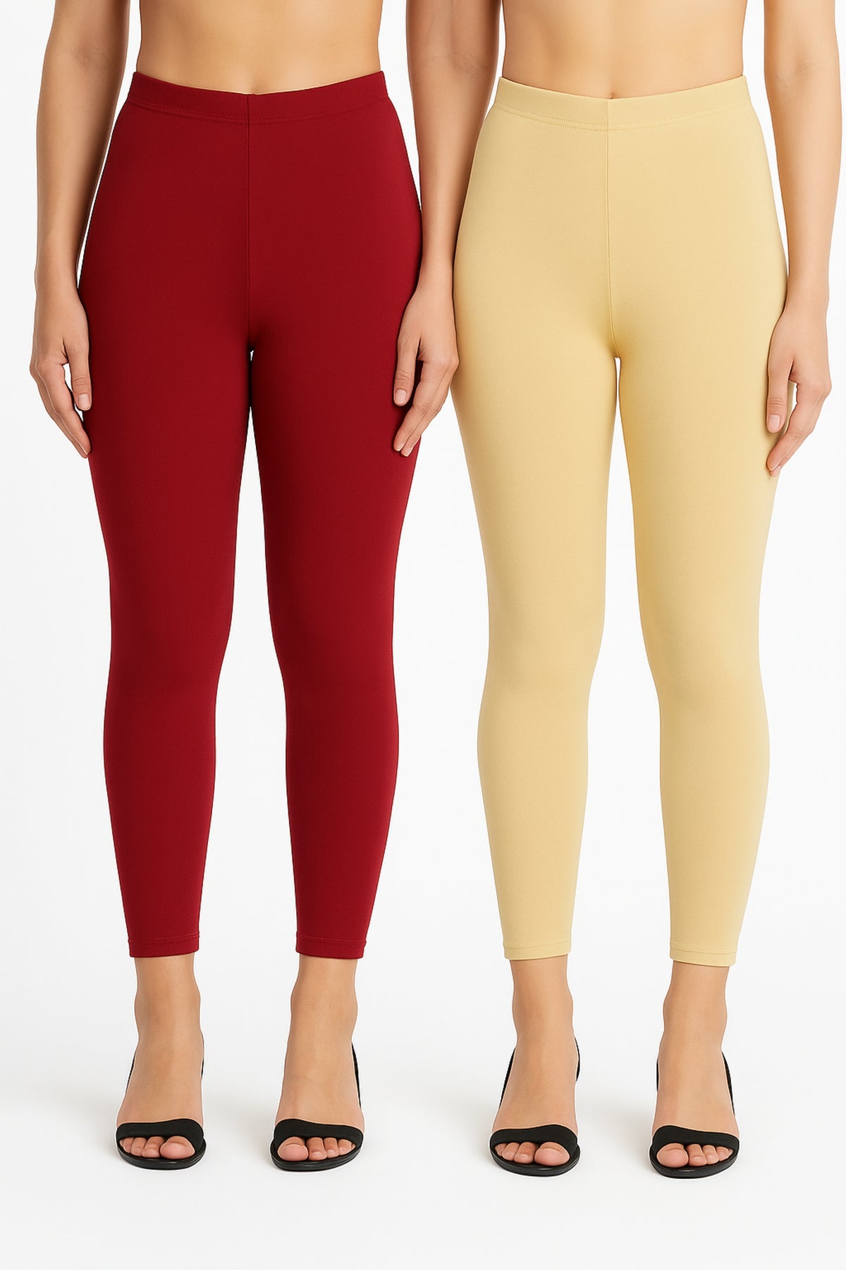 Shsuvia Women Cropped Leggings – Pack of 2 Maroon & Skin