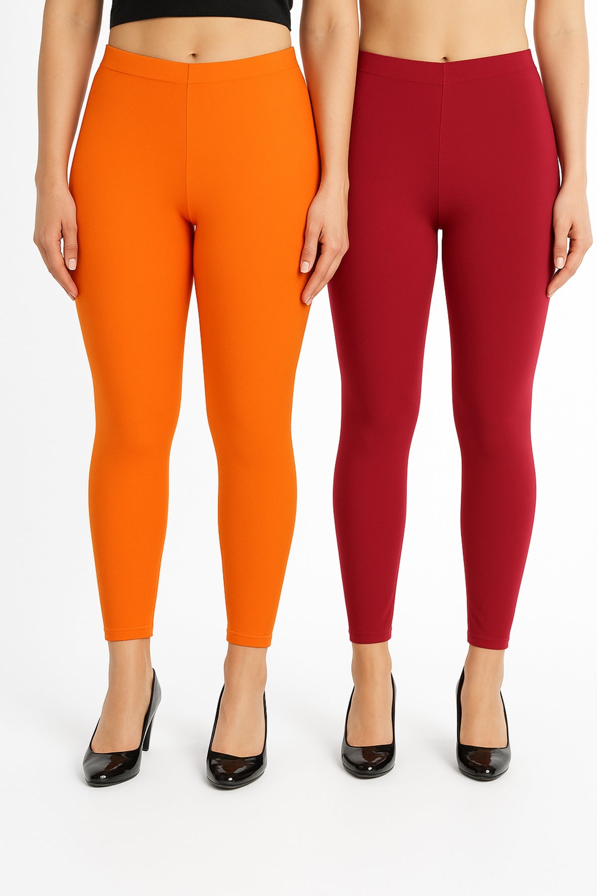 Shsuvia Women Cropped Leggings – Pack of 2 Light Orange & RED