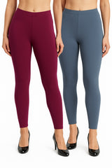 Shsuvia Women Cropped Leggings – Pack of 2 Majentha & Airforce Green