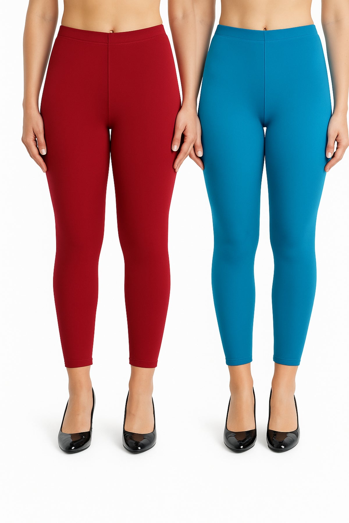 Shsuvia Women Cropped Leggings – Pack of 2 Maroon & Turquoise blue