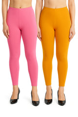 Shsuvia Women Cropped Leggings – Pack of 2 Baby Pink & Mustard