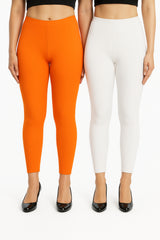 Shsuvia Women Cropped Leggings – Pack of 2 Light Orange & White
