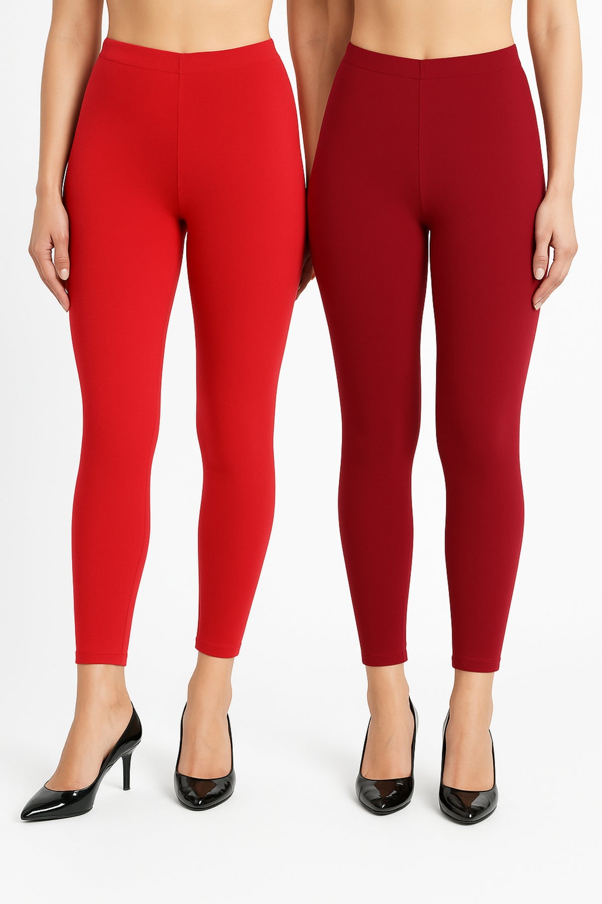 Shsuvia Women Cropped Leggings – Pack of 2 Coral & RED