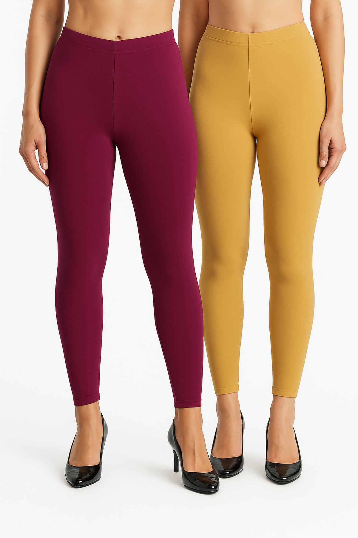 Shsuvia Women Cropped Leggings – Pack of 2 Majentha & Stone