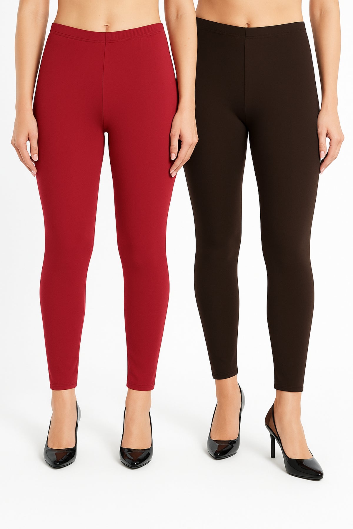 Shsuvia Women Cropped Leggings – Pack of 2 RED & Coffee Brown