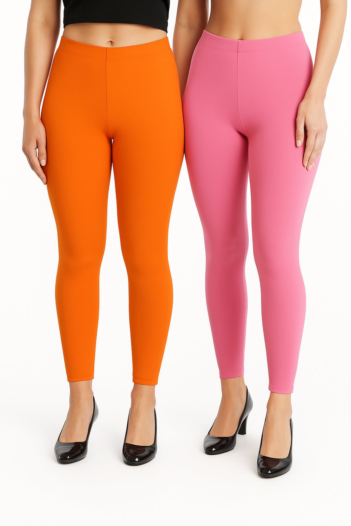 Shsuvia Women Cropped Leggings – Pack of 2 Light Orange & Baby Pink