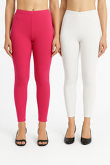 Shsuvia Women Cropped Leggings – Pack of 2 Rani Rose & White