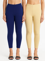 Shsuvia Women Cropped Leggings – Pack of 2 Old Royal & Skin